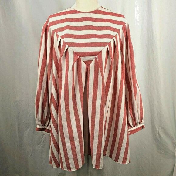 Storets Julia Two Way Mini Dress S M Red White Stripe Knit Pockets Pleated Front - Picture 1 of 5